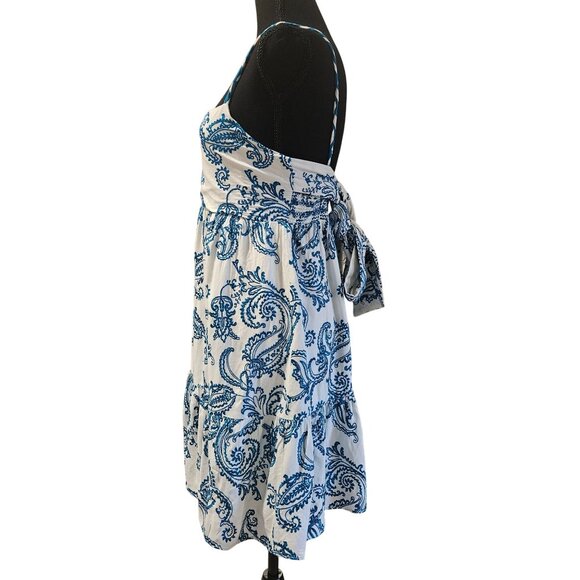 Alice + Olivia Blue White Paisley Mini Dress Size 6 | Ruffle Hem Summer Vacation - Picture 4 of 16
